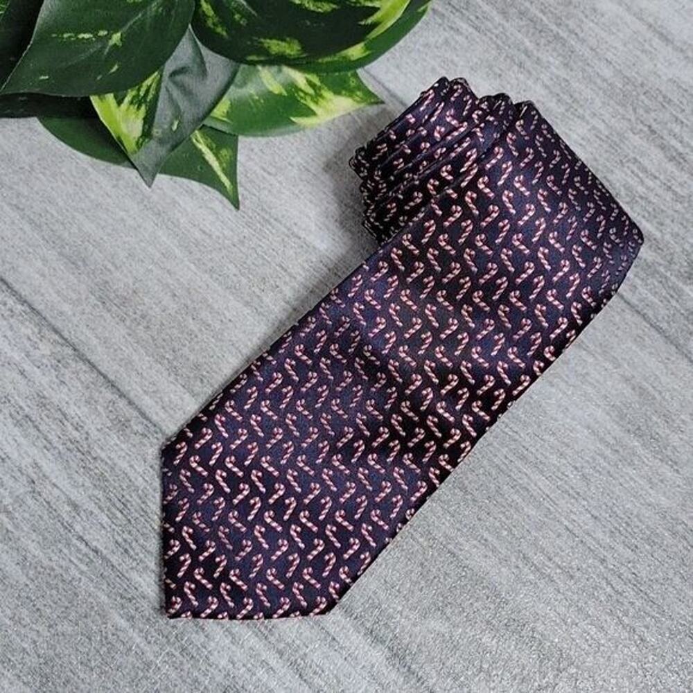 Club Room Navy Blue Christmas Candy Cane Printed Men's Necktie